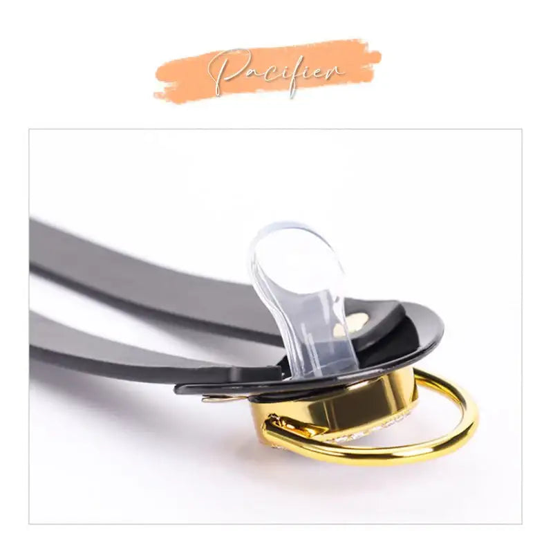 BDSM - Collar + Pacifier + Bell Nipple Clamps & Chains - Frisky Business Adult Sex Toys Shop