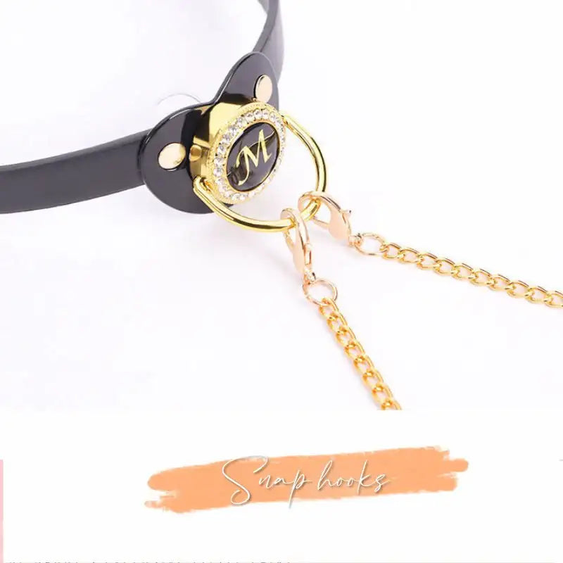 BDSM - Collar + Pacifier + Bell Nipple Clamps & Chains - Frisky Business Adult Sex Toys Shop