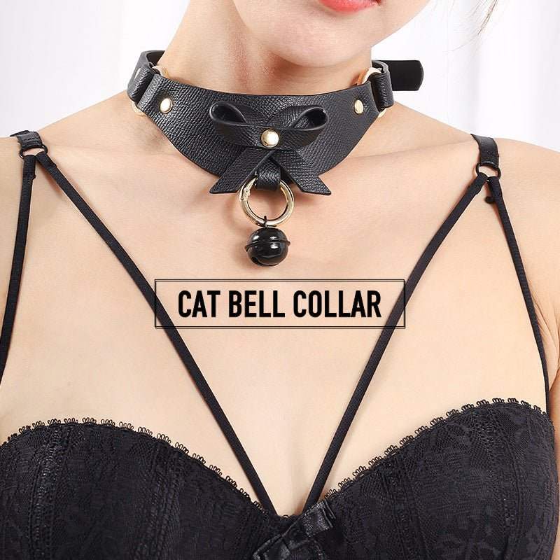BDSM - Leather Cat Bell Collar - Frisky Business Adult Sex Toys Shop