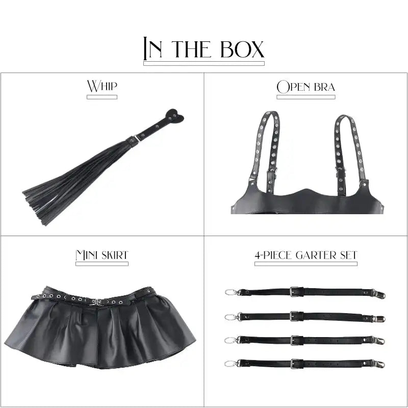 BDSM - Sensual Mini Skirt / Garter Set with Whip - Frisky Business Adult Sex Toys Shop