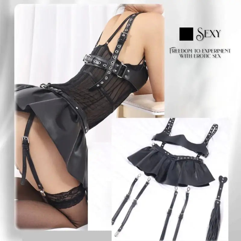BDSM - Sensual Mini Skirt / Garter Set with Whip - Frisky Business Adult Sex Toys Shop