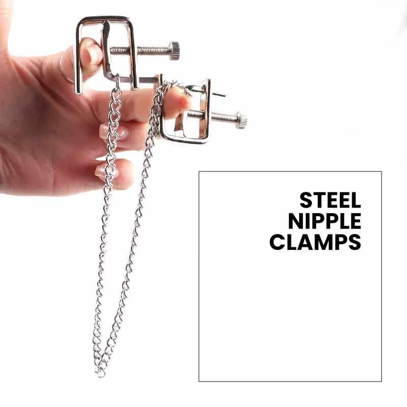 BDSM - Sexy Non-Piercing Adjustable Nipple Clamps & Chains - Frisky Business Adult Sex Toys Shop