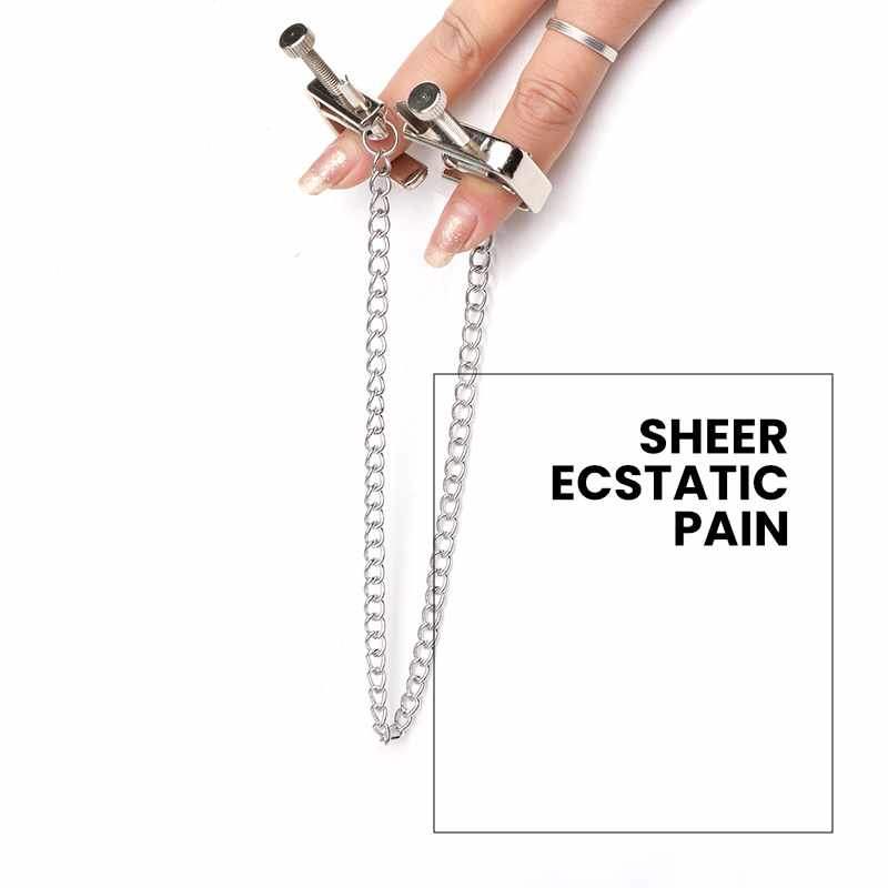 BDSM - Sexy Non-Piercing Adjustable Nipple Clamps & Chains - Frisky Business Adult Sex Toys Shop
