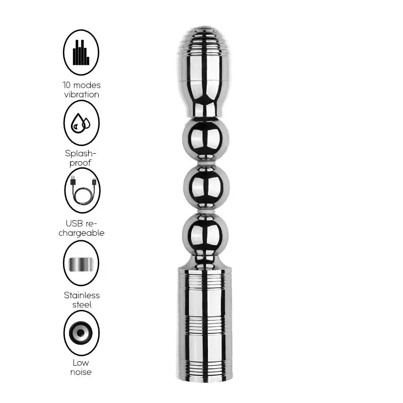 FERRO - Stainless Steel Rechargeable splash proof Vibrator (Silver) - Frisky Business Adult Sex Toys Shop