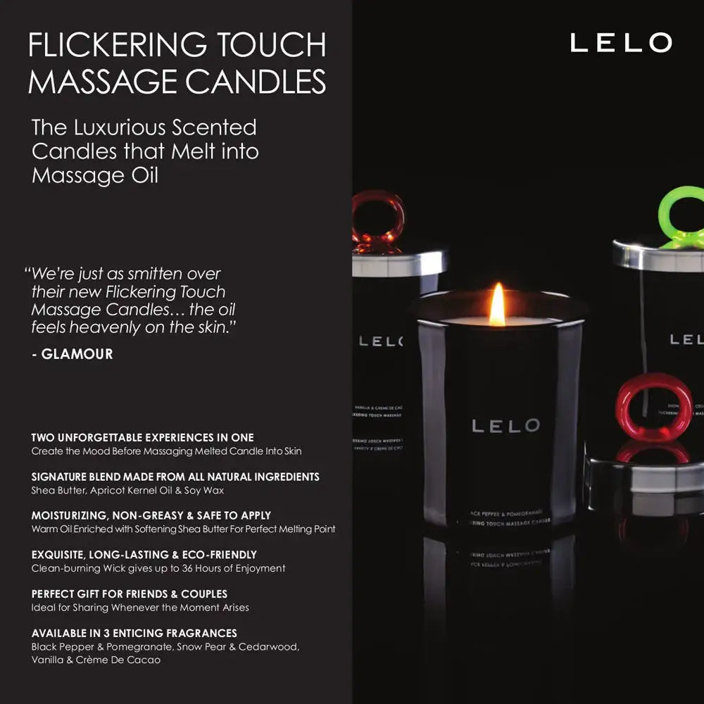 LELO Flickering Touch Massage Candle Black Pepper & Pomegranate versatile candle with dual-purpose wax and oil for full body massage sessions Singapore