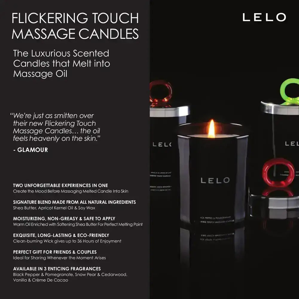 LELO Flickering Touch Massage Candle Vanilla & Crème De Cacao dual-purpose candle with warm wax for full body massage sessions Singapore