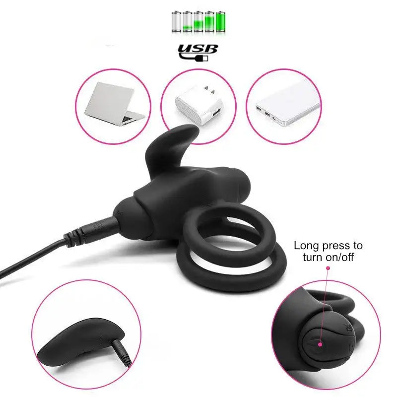 Playful Tongue - Vibrating Double Penis Ring - Frisky Business Adult Sex Toys Shop