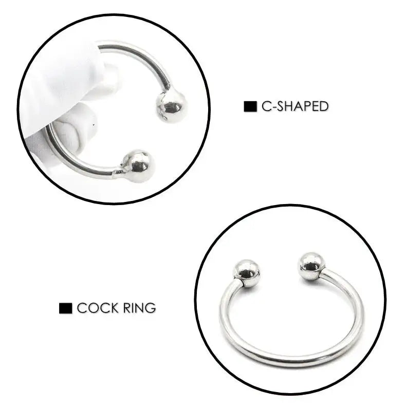 Stainless Steel Beaded C-Shaped Penis Ring - Frisky Business Adult Sex Toys Shop