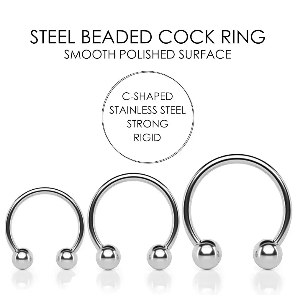 Stainless Steel Beaded C-Shaped Penis Ring - Frisky Business Adult Sex Toys Shop