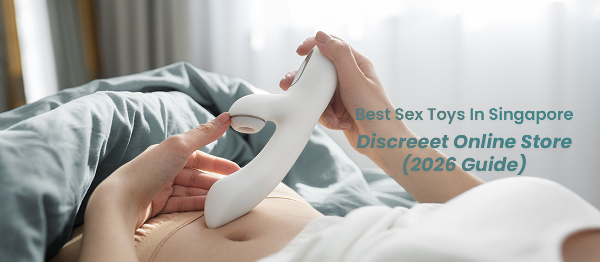 Best sex toys in Singapore guide showing woman using a modern vibrator for discreet pleasure at home