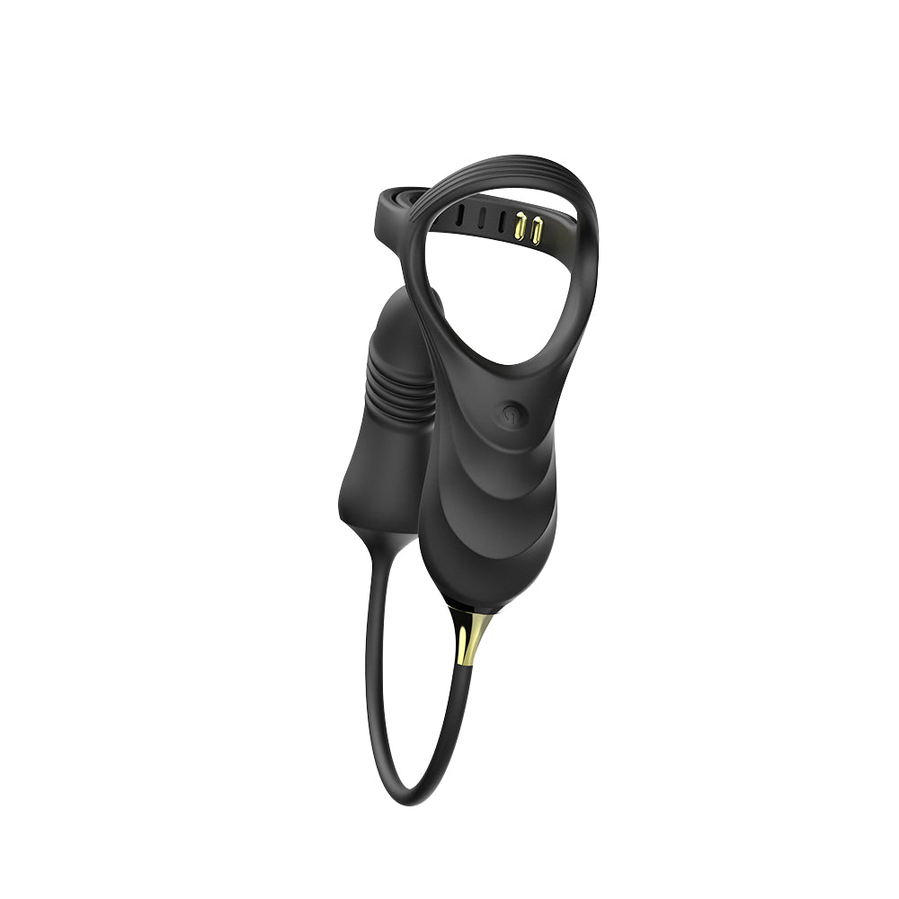 Black Alpha Ring prostate massager with adjustable cock ring and remote cable.