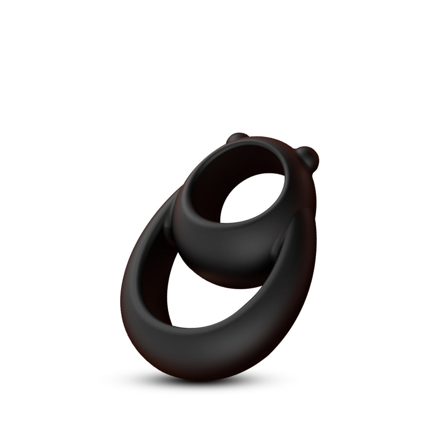 Black dual ring silicone cock ring with flexible ergonomic comfort design