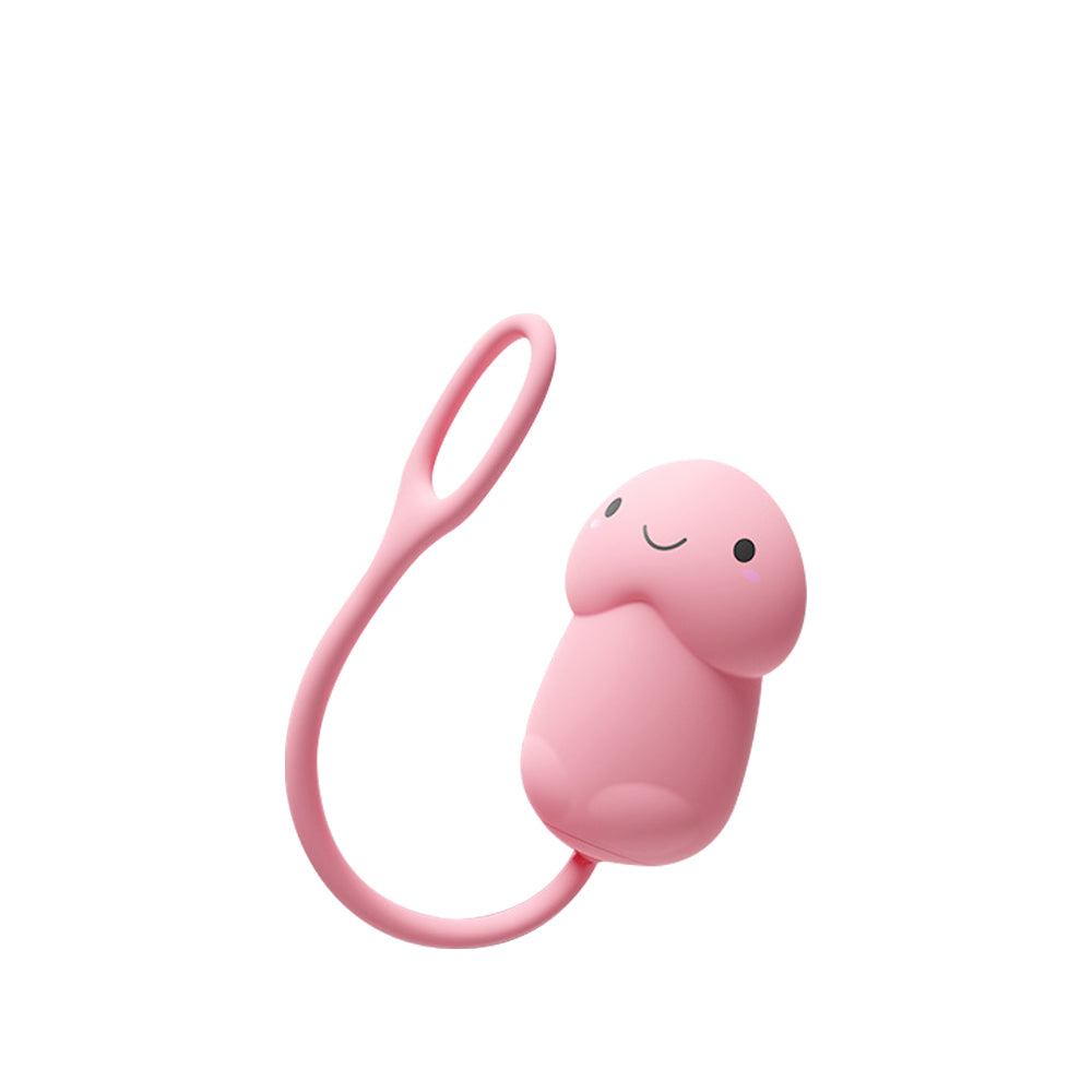 Cheeky Pop APP Control Wearable Egg Vibrator in soft pink with cute face design and flexible retrieval cord.