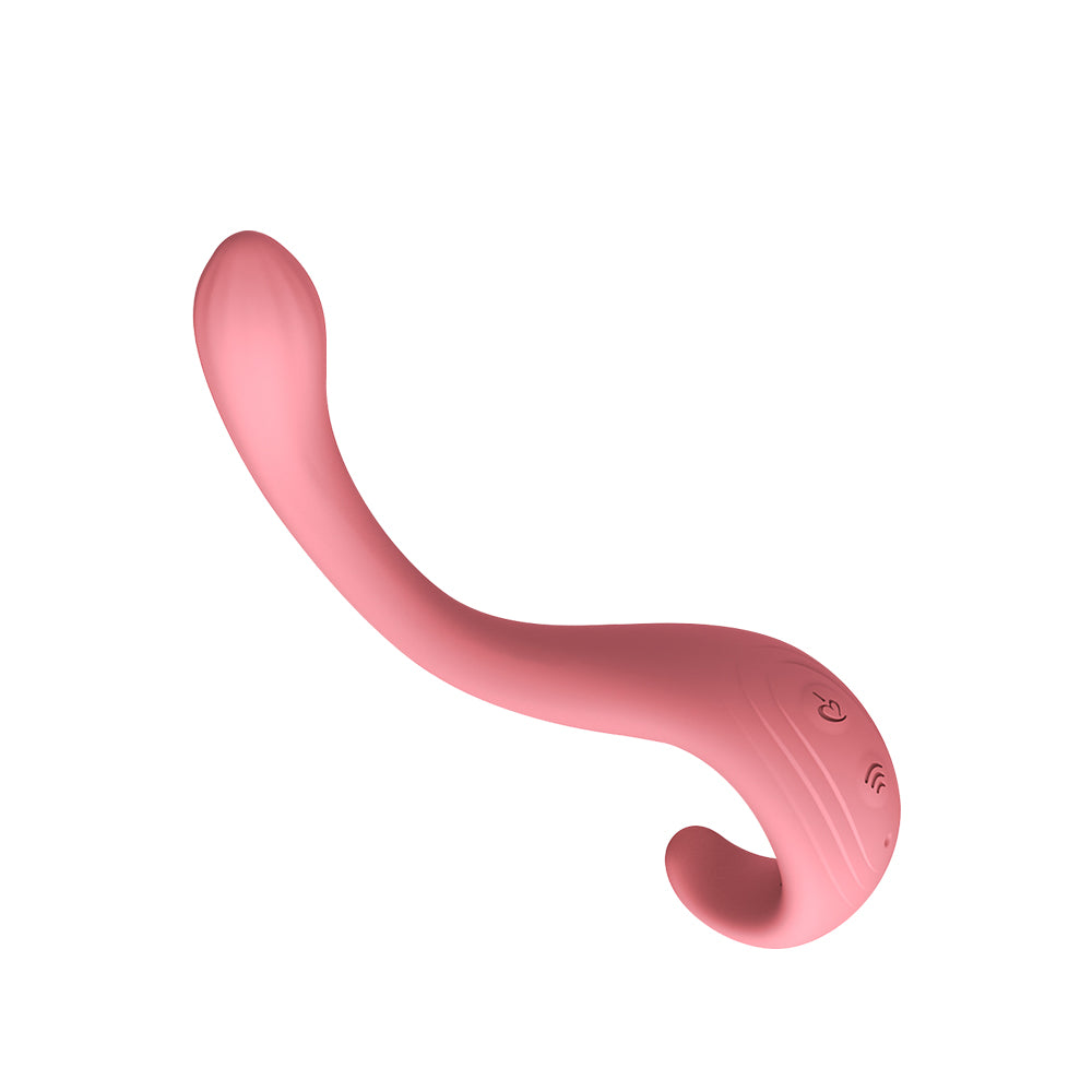 Curved pink G-spot vibrator with slim ergonomic design and smooth silicone finish