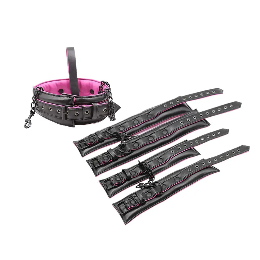 Dusky Embrace – 3 Set PU Leather Cuffs Bondage Restraint - Frisky Business Adult Sex Toys Shop