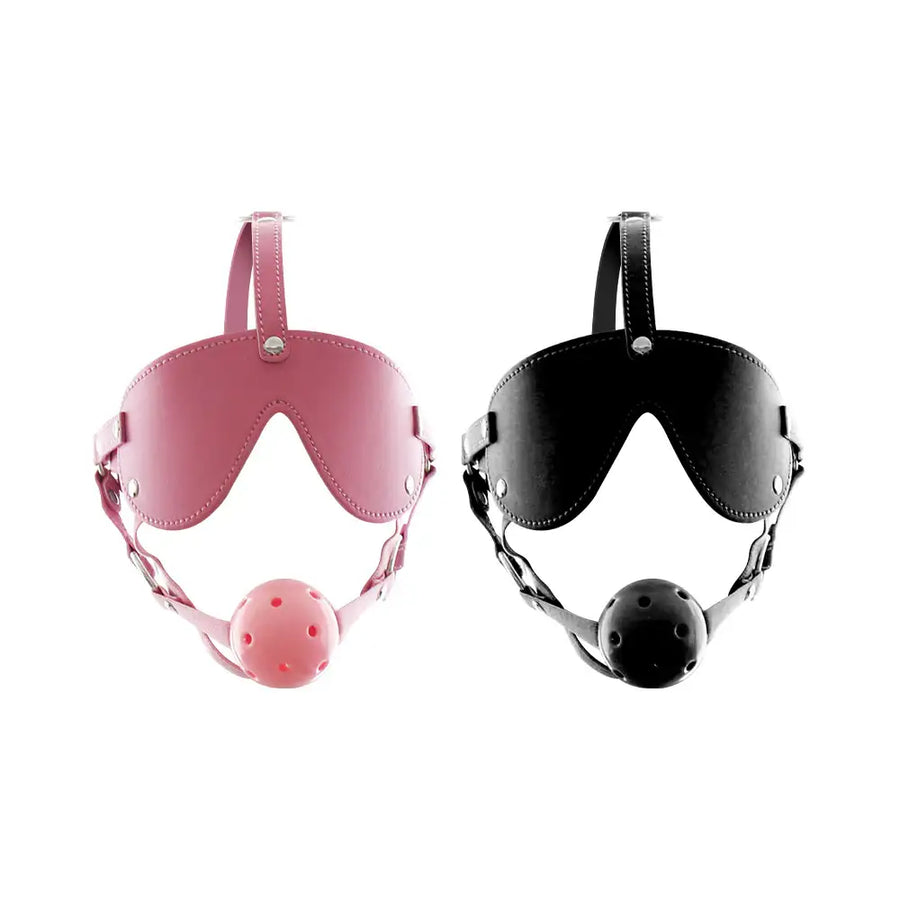 Ebon Whisper - BDSM PU Leather Blindfold With Attached Ball Gag, Adult Men/Women Dom/Sub Sex Toys - Frisky Business Adult Sex Toys Shop