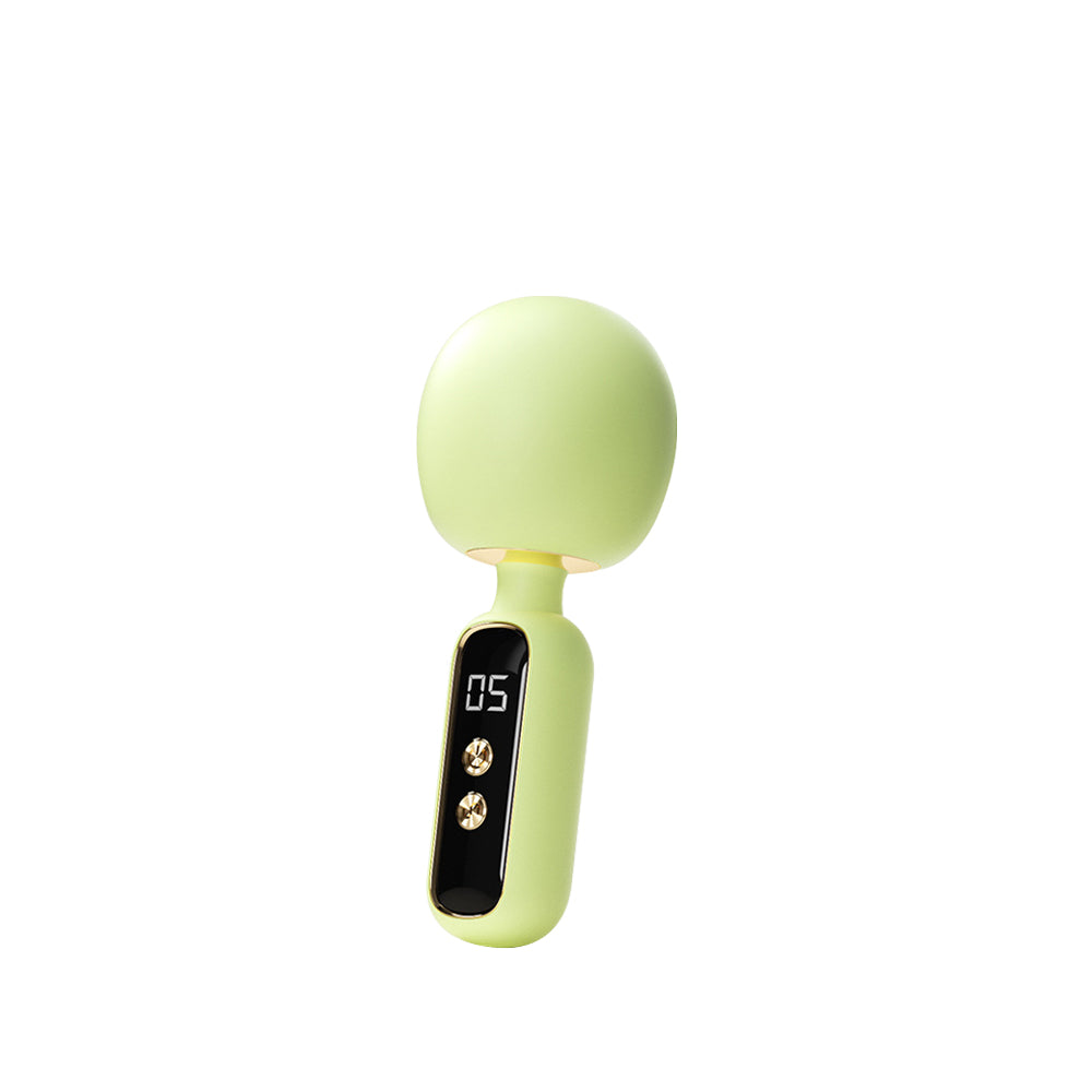 Light green Élora mini wand vibrator with LED display and smooth silicone body.