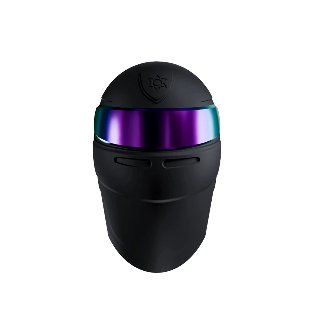 Galaku F1 Trainer – sleek black APP-controlled cock head trainer with purple visor design.