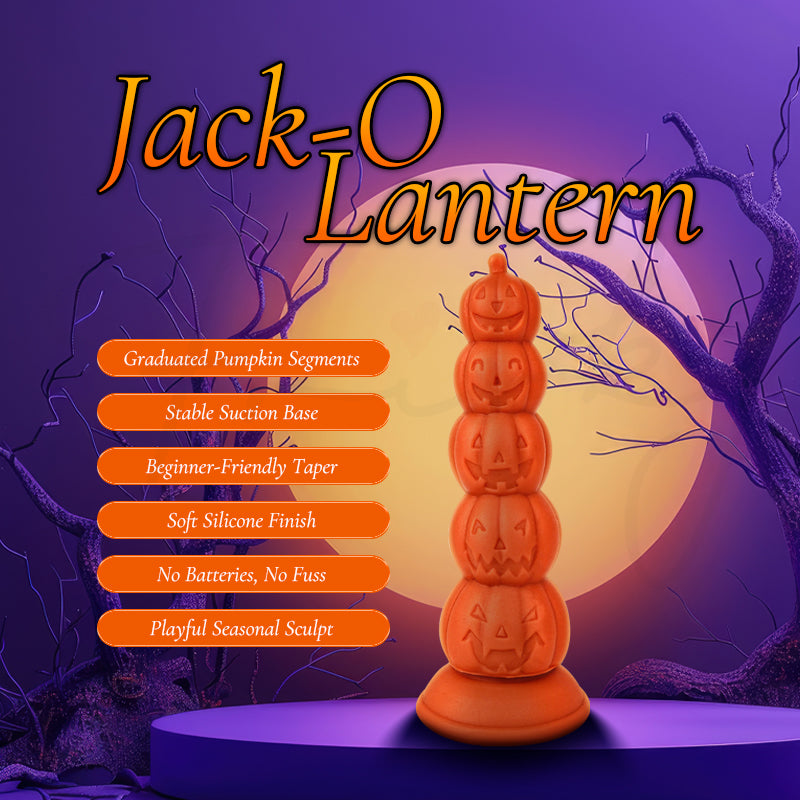 Jack-O-Lantern title graphic with the orange pumpkin plug against a moonlit purple night sky
