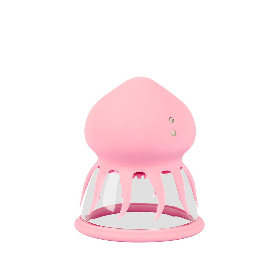 Pink jellyfish-shaped nipple suction stimulator sex toy with a clear cup base and silicone tentacle details, shown against a white background.