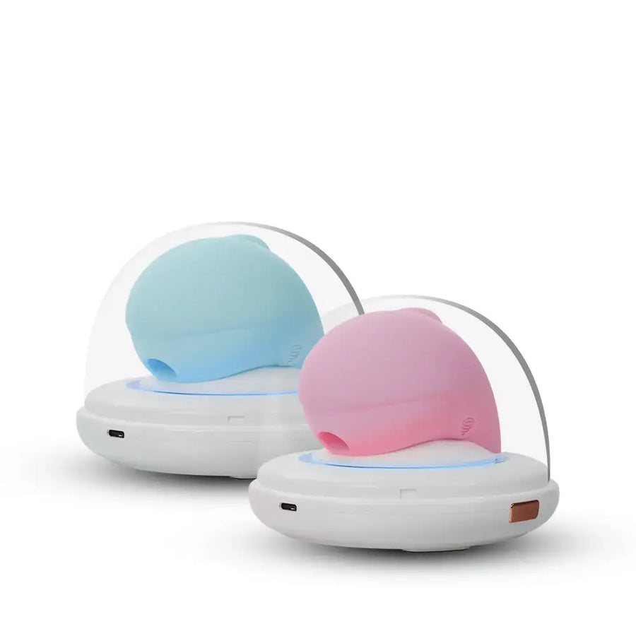 LumaFin - Suction Vibrator with Charging Case UV Sanitizer Night Light, - Frisky Business Adult Sex Toys Shop