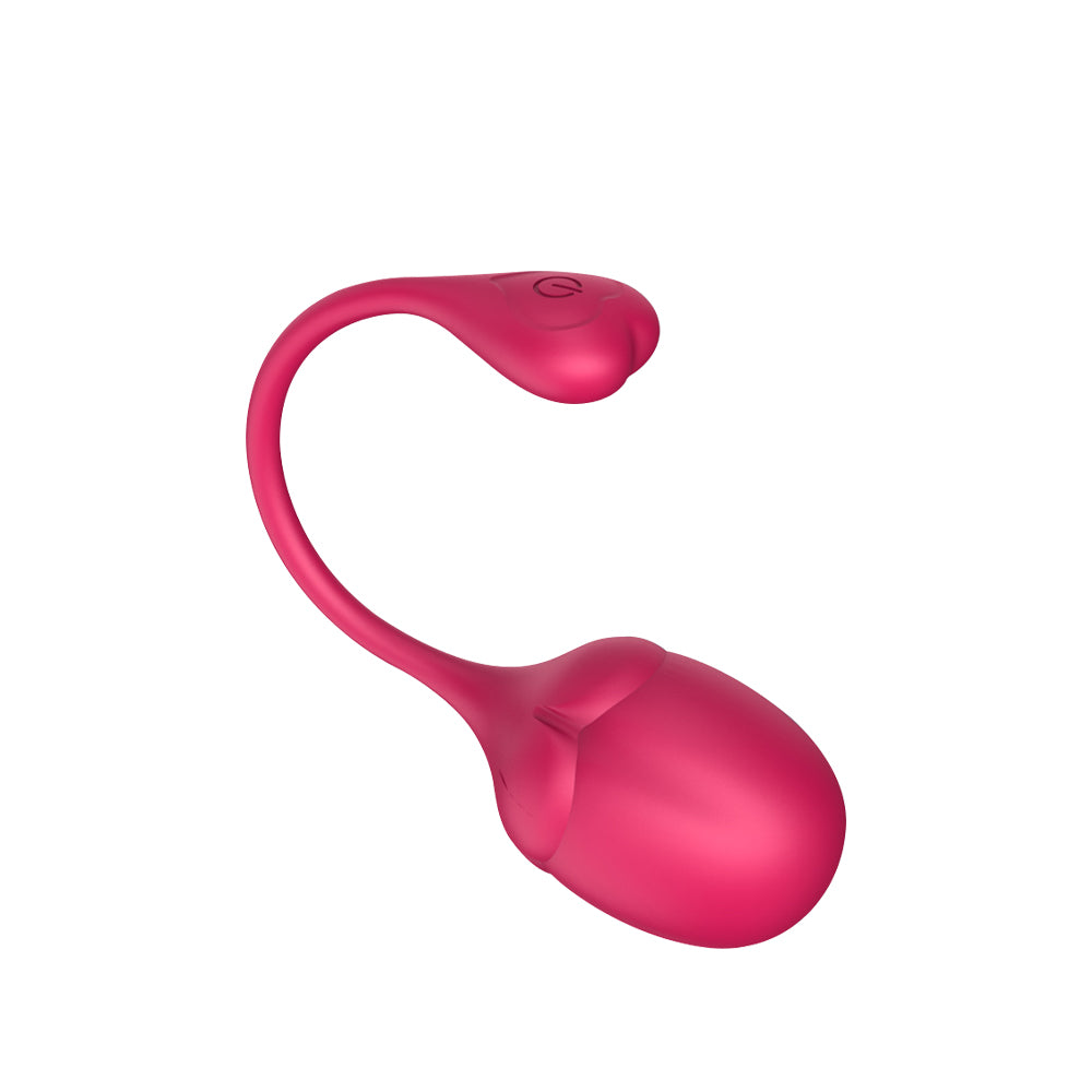 Pink wearable Kegel egg vibrator with flexible tail displayed on a clean white background.