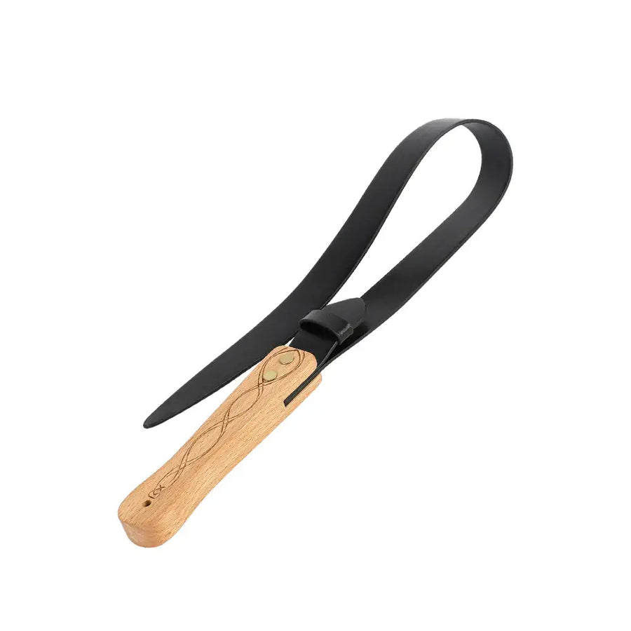 Midnight Spank – BDSM PU Leather Wooden Handle Paddle - Frisky Business Adult Sex Toys Shop