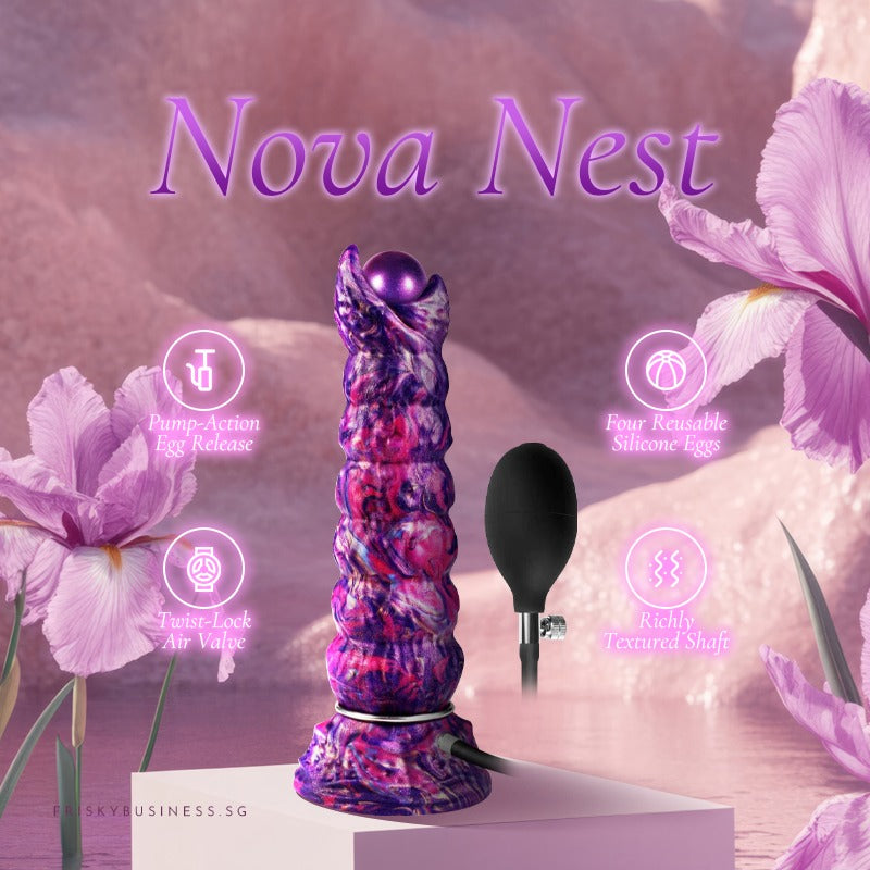 Product displayed against a pink gradient background with the plug and pump bulb