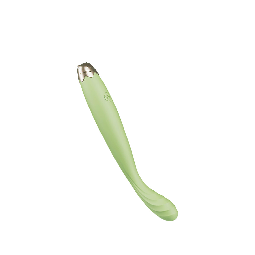 Numi arched flexible petite G-spot vibrator in green, shown at an angle on white background.