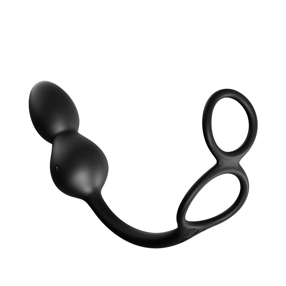 Black silicone anal beads with flexible loop handle, smooth matte finish, ergonomic shape for comfortable use