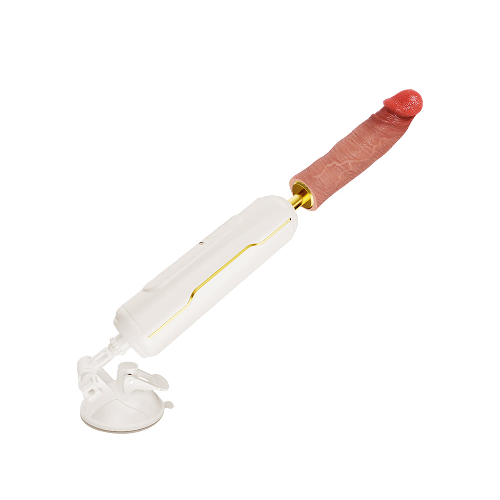 White automatic thrusting device with realistic silicone sleeve and detachable suction base