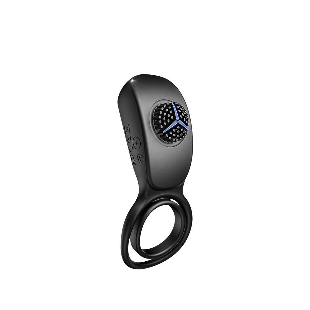 Rio Lock Duo Loop Cock Ring Vibrator in sleek black design with ergonomic shape.