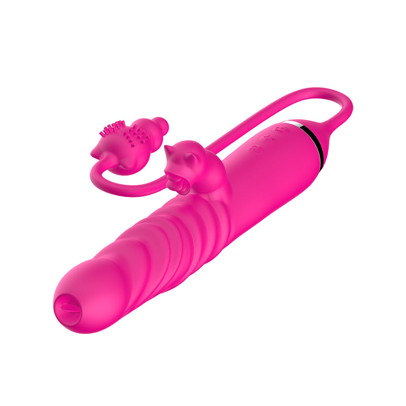 Rosy’Purr Rumble – Thrusting Dual Vibrator with Anal Plug
