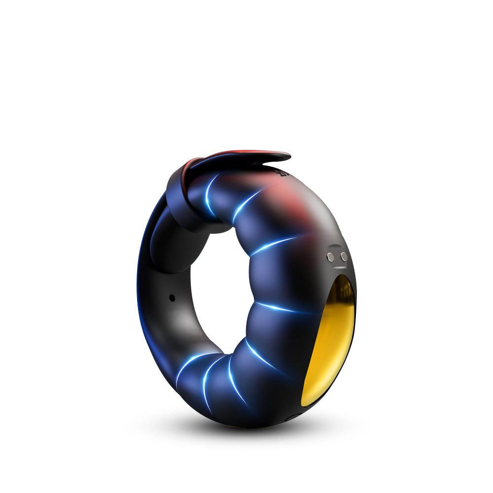 Compact wearable vibrating ring with smooth silicone finish and modern black-gold design