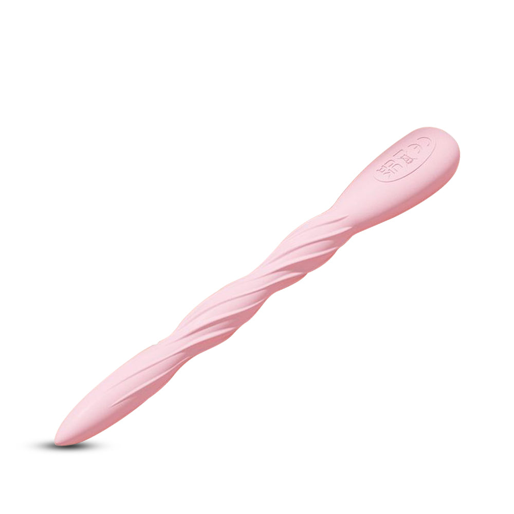 Pink ergonomic vibrator with twisted design, smooth silicone for comfortable pleasure