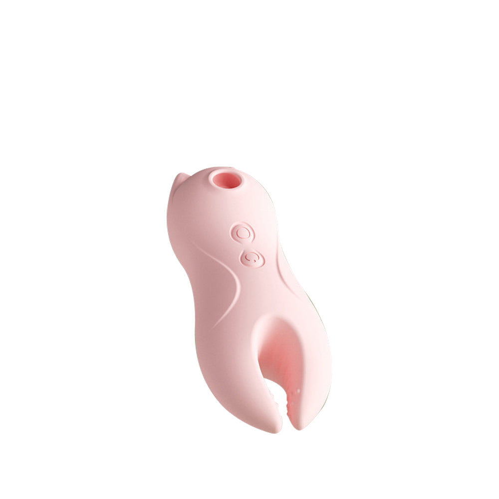 A pale pink dual-ended clitoral vibrator displayed clearly on a clean white background for full product visibility.