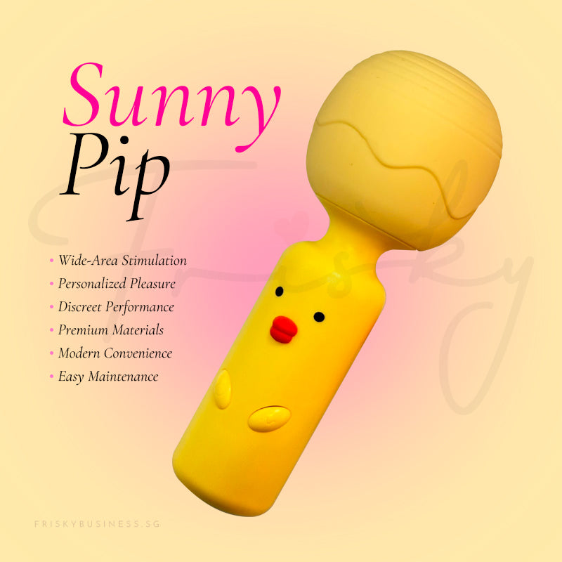 Sunny Pip rechargeable mini wand massager in yellow with compact ergonomic design.