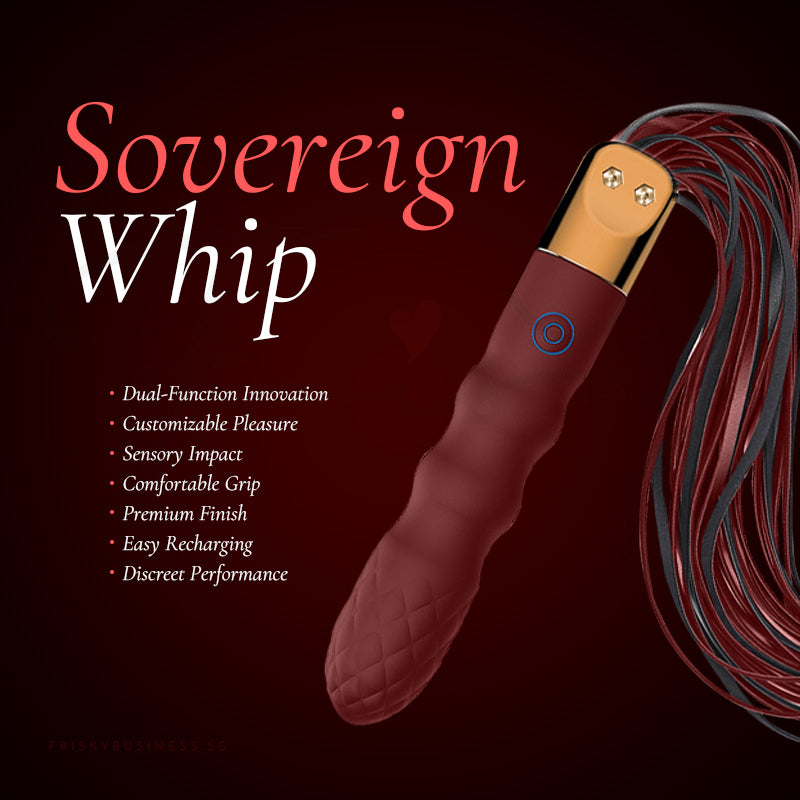Sovereign Whip with features listed on a dark background