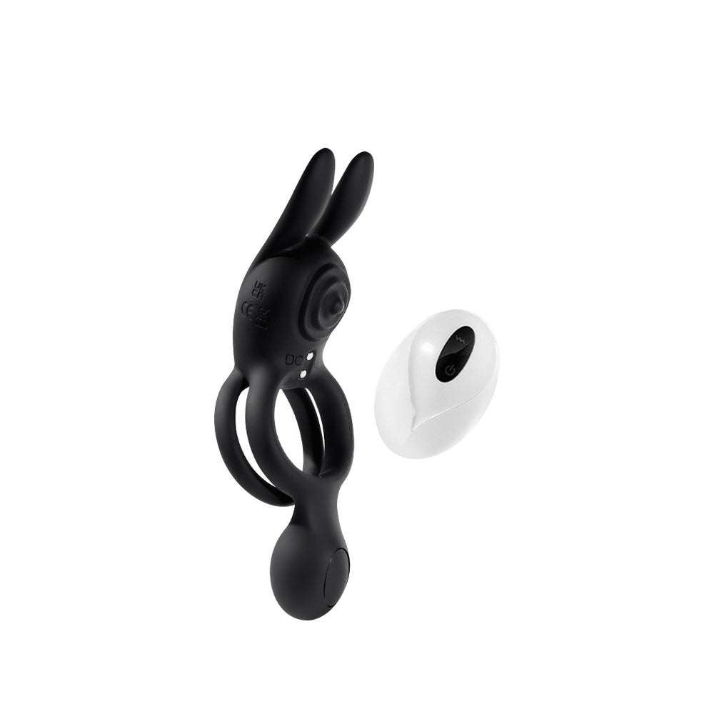 Black Wild Loop duo ring with remote, white background, full product view.