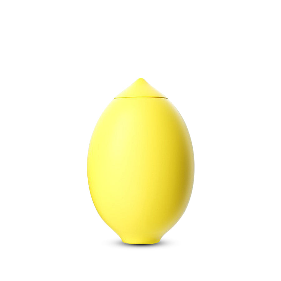 Yellow silicone bullet vibrator with smooth matte finish on white background
