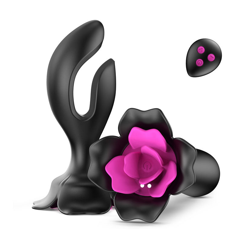 Black Rose Vibrating Anal Plug with Remote