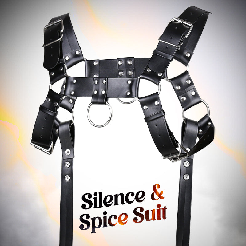 Silence & Spice Suit - Seductive SM Leather Outfit with Black Straps