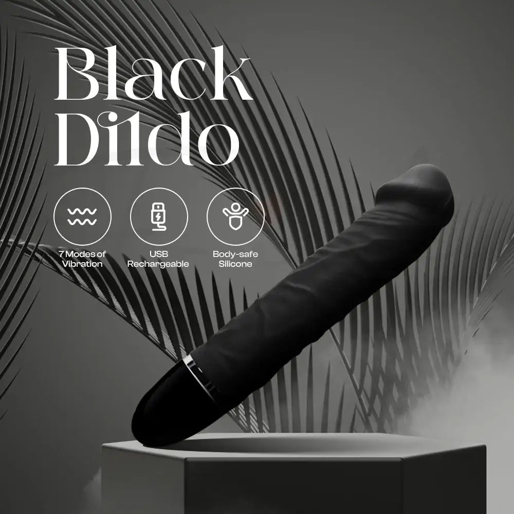 Black Dildo Vibrator Strong 7 Modes Vibration - Frisky Business Adult Sex Toys Shop