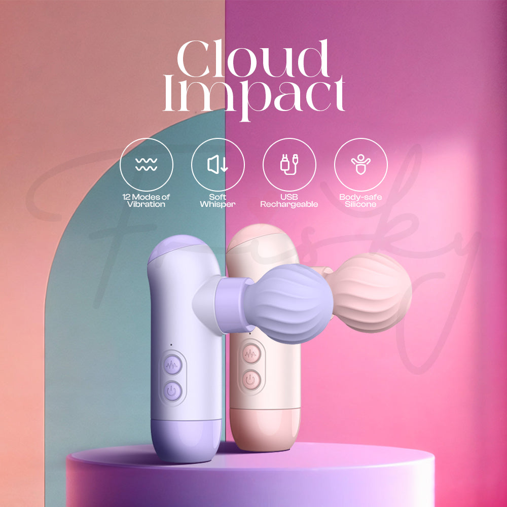 Cloud Impact dual-head vibrator displayed upright with soft pastel studio lighting