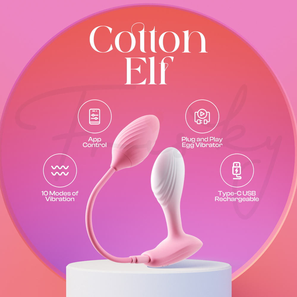 Cotton Elf branding with product and feature highlights in pink design.