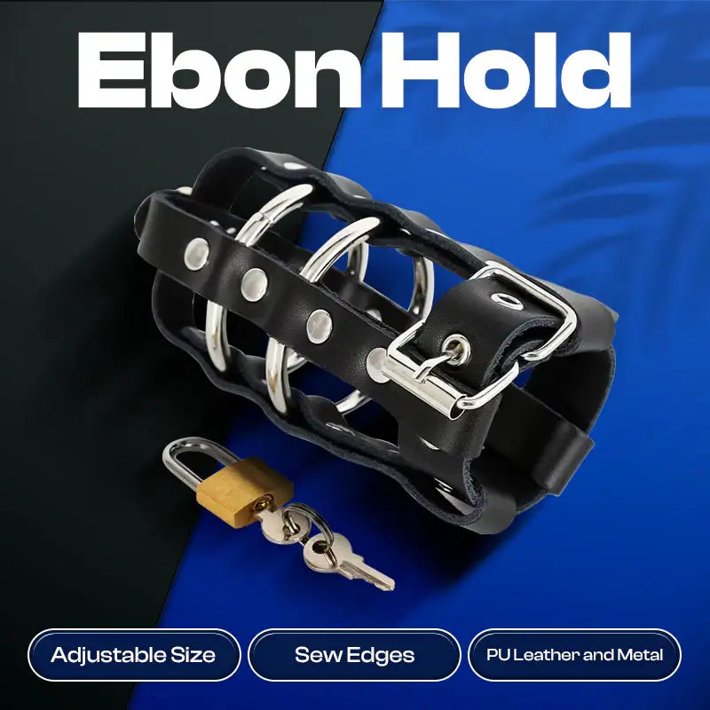 Ebon Hold - Male Leather Chastity Cage - Frisky Business Adult Sex Toys Shop