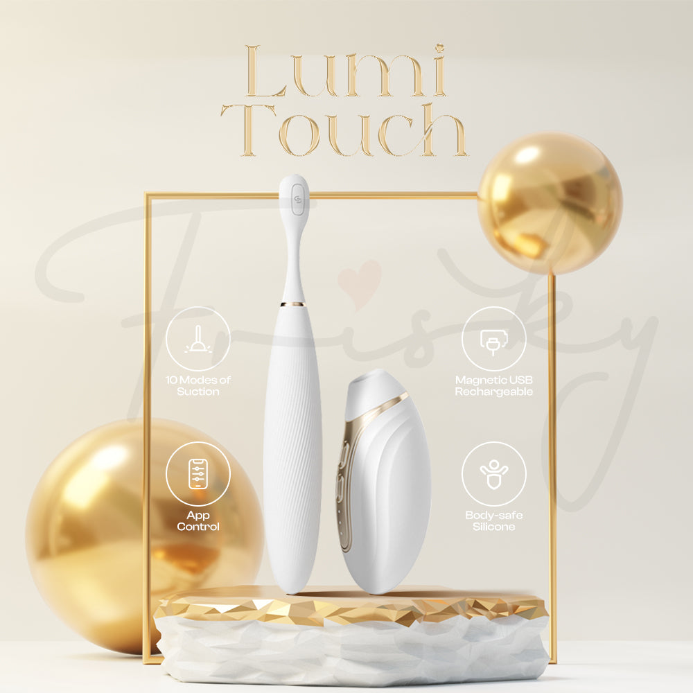 Lumi Touch 3-in-1 pleasure device with pulse stick and detachable suction head in white