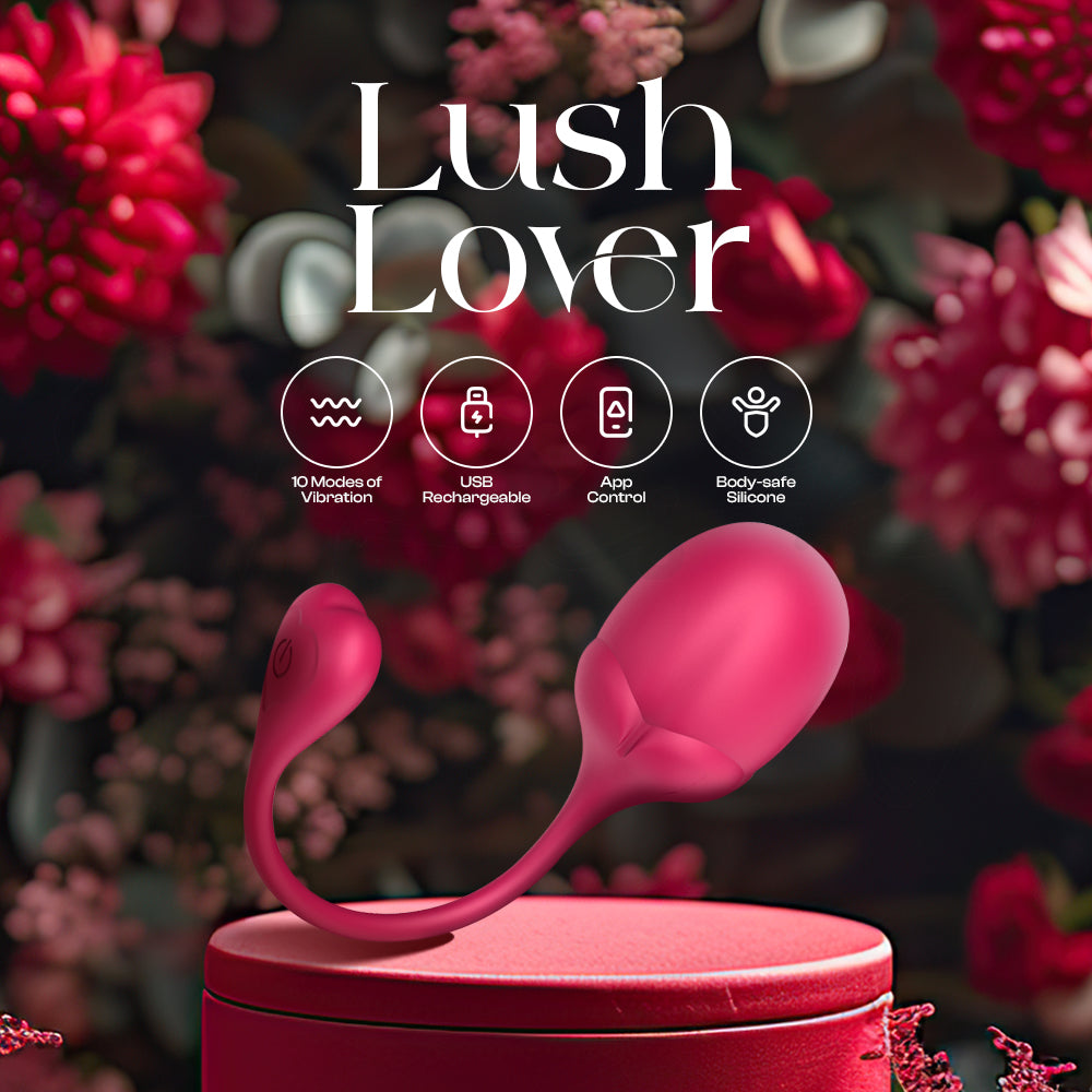 Lush Lover Kegel egg showcased against red roses with elegant product branding