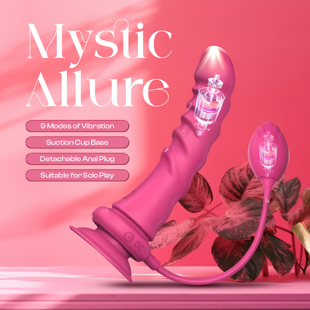 Mystic Allure - Rosebud Lesbian APP Control Strap-On Suction Cup Dildo + Anal Plug Vibrator, Adult Female Rechargeable Sex Toys
