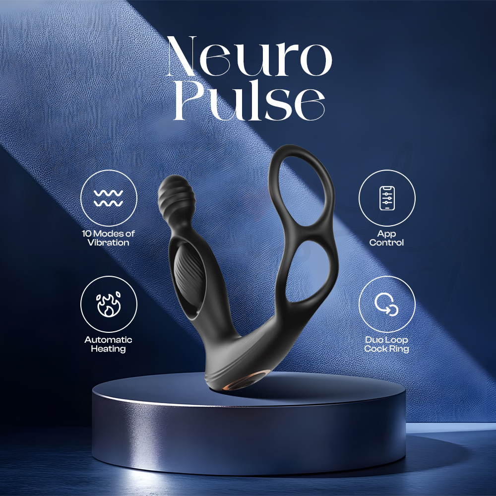 Black wearable device displayed with Neuro Pulse vibration technology icons.